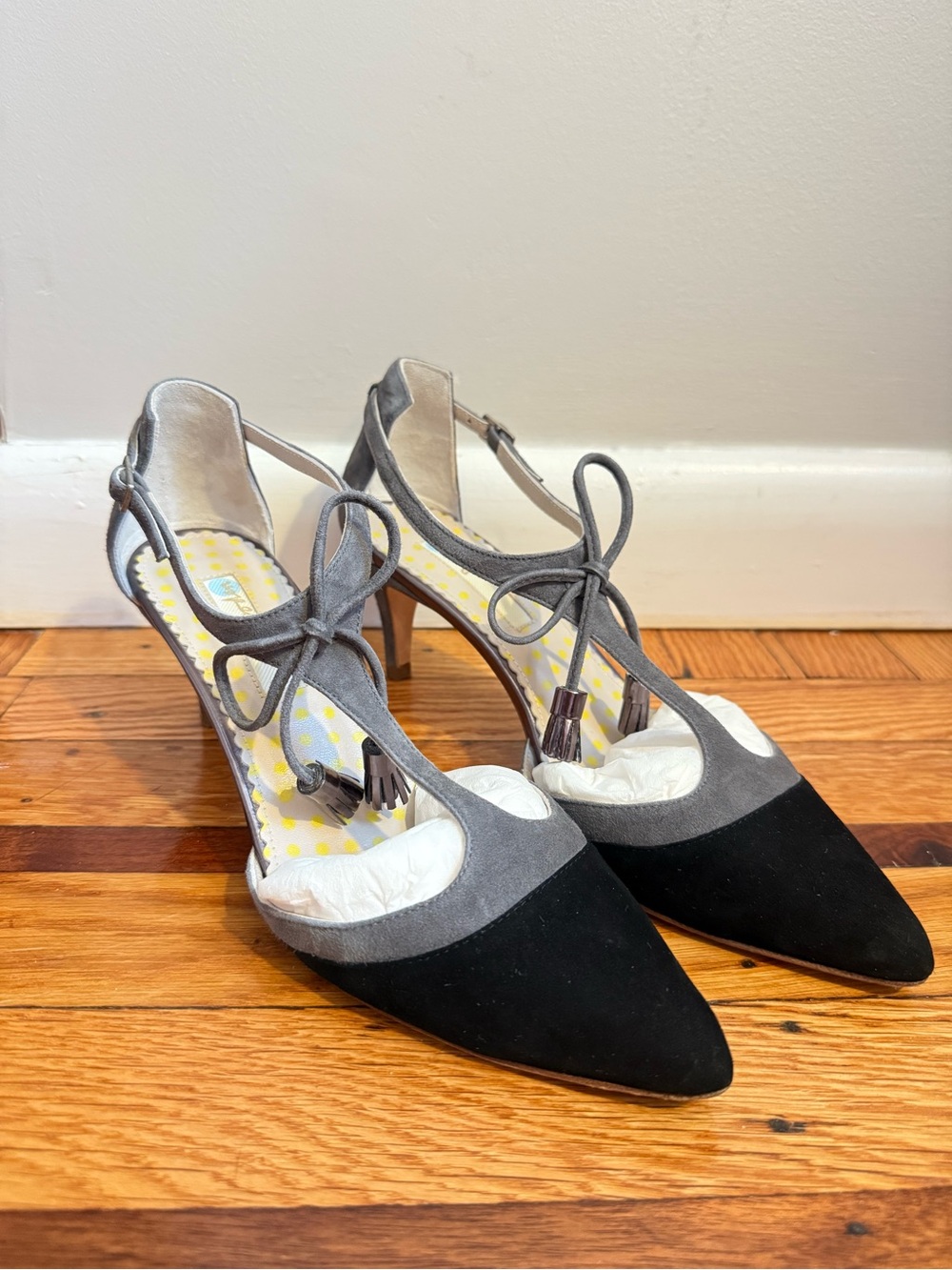 Boden Alice Tassel Suede T-Strap Heels
